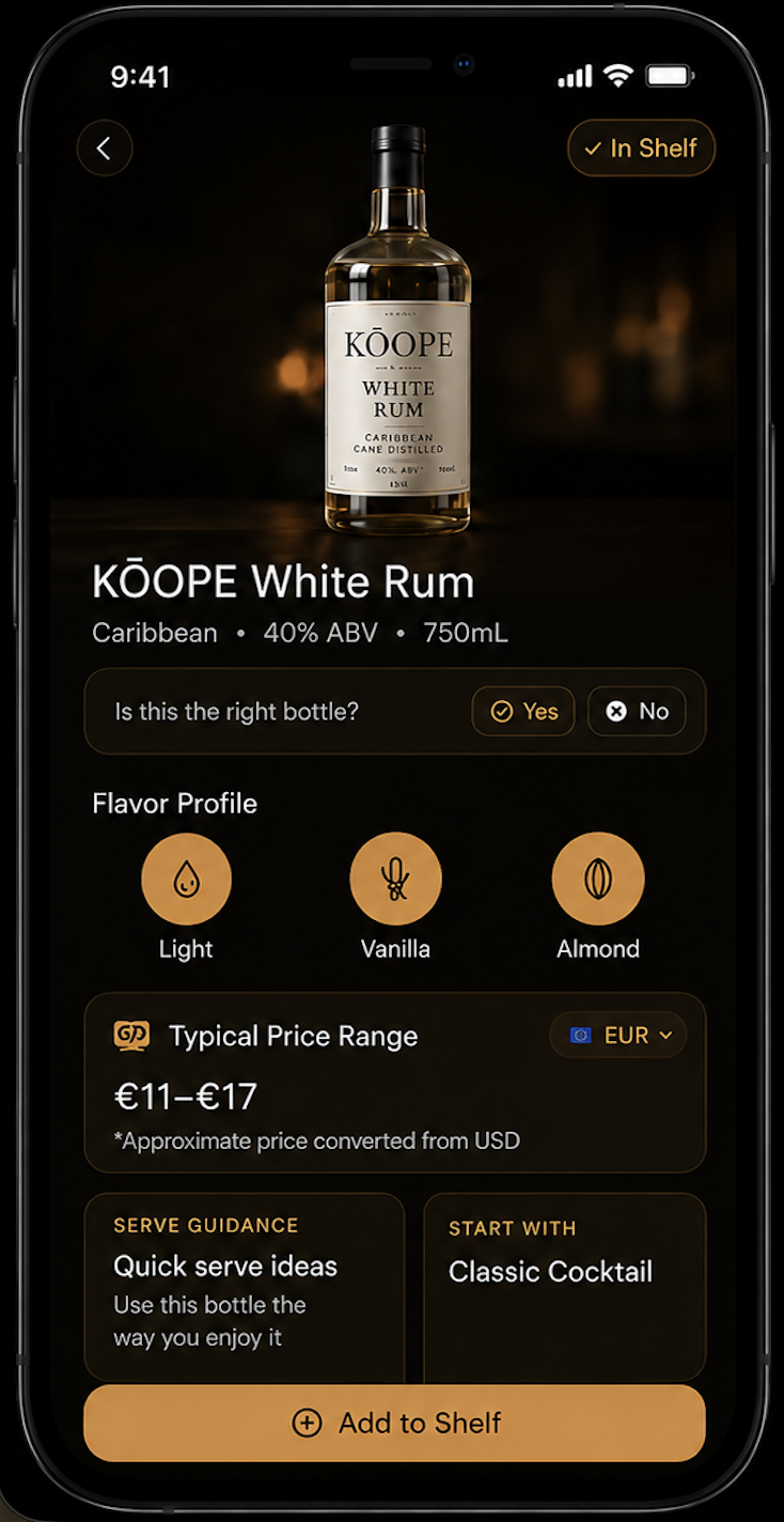 Bottle details left screen