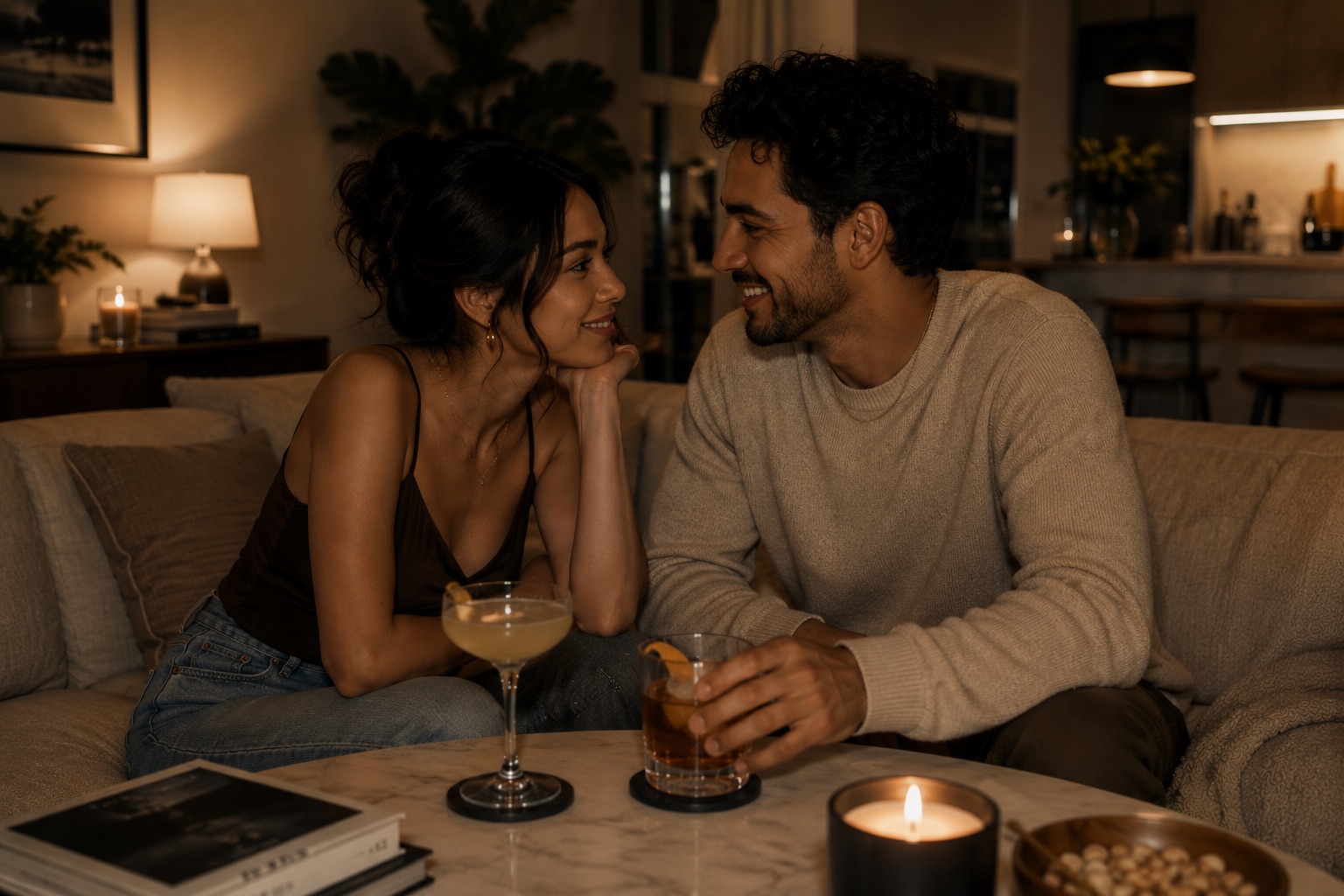 Couple sharing cocktails